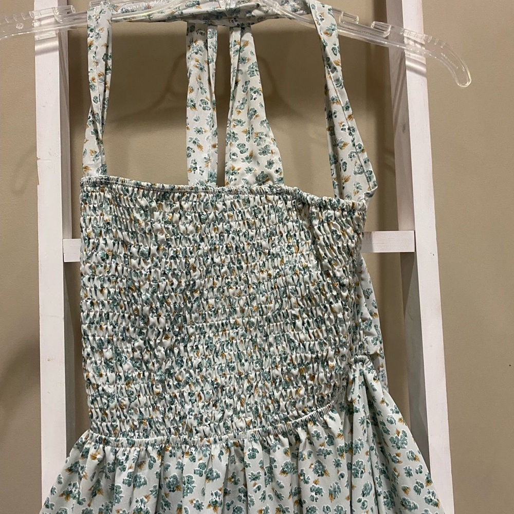 SHEIN Floral Smocked Midi Dress Small Cottagecore Open Back Tie 0013 - Picture 2 of 7